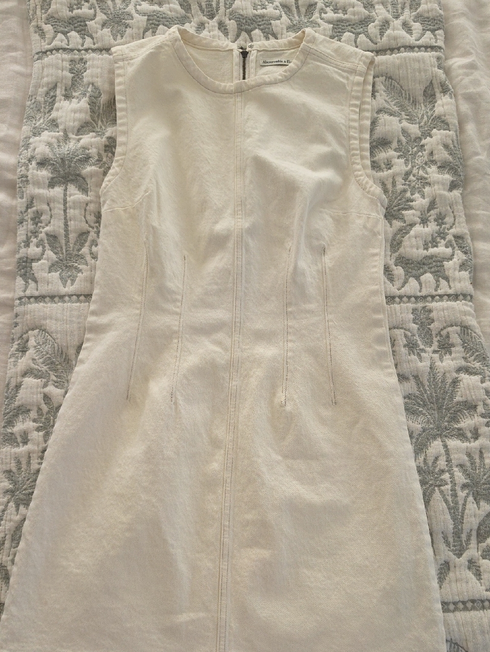 Abercrombie & Fitch Cream Sleeveless Structured Denim Mini Dress